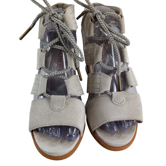 Sorel Joanie II Wedge Lace Up Leather Sandals Size 6.5 Beige Gladiator Kinetic - Picture 3 of 12